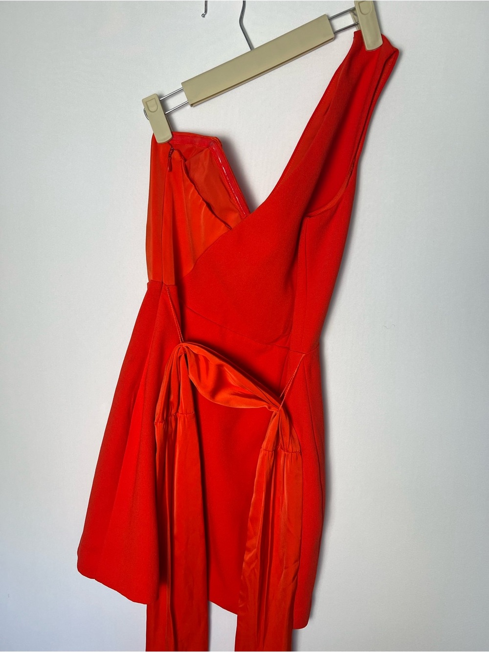 NBD Jasper Mini Dress Red Orange One Shoulder Tie Front Bow Cocktail Formal XS - Picture 6 of 9